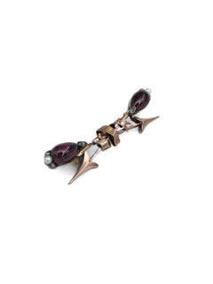 Victorian 14 Karat Gold Garnet Diamond Pearl Double Arrow Bar Brooch