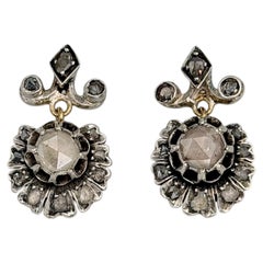 Victorian 18 Karat Gold Rose Cut Diamond Drop Stud Earrings