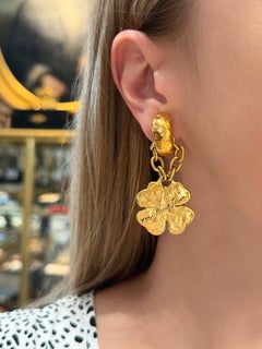 1980s Vintage Yves Saint Laurent YSL Gold Tone Four-Leaf Clover Clip On Earrings
