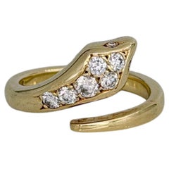 Vintage 14 Karat Gold Round Brilliant Cut Diamond Snake Ring