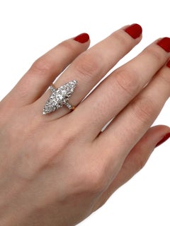 Anillo de cóctel eduardiano de oro de 18 quilates con diamante de talla rosa en forma de naveta