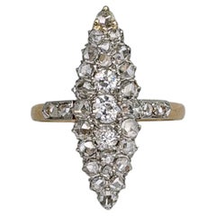Anillo de cóctel eduardiano de oro de 18 quilates con diamante de talla rosa en forma de naveta