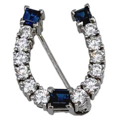 Vintage 18 Karat Gold Diamond Sapphire Horseshoe Small Pin Brooch