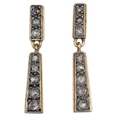 Boucles d'oreilles pendantes édouardiennes en or 18 carats, ornées d'un diamant taille rose de 0,75 carat