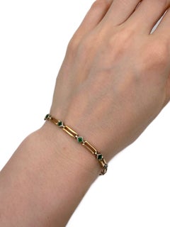 Bracciale vintage in oro giallo 18 carati con maglie a forma di smeraldo taglio quadrato, per un totale di 1,25 carati