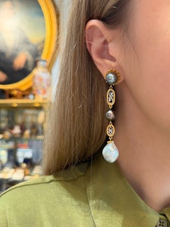 Vintage-Ohrstecker aus 18-Karat-Gold mit Tahiti-Perlen, 8 cm lang