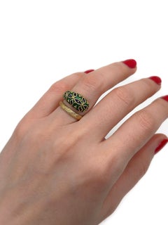 Vintage 18 Karat Gold Blue Green Enamel Snake Ring