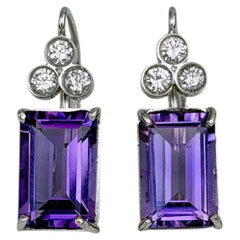 Vintage 18 Karat Gold 7.00 Carat Amethyst 0.45 Carat Diamond Lever-Back Earrings