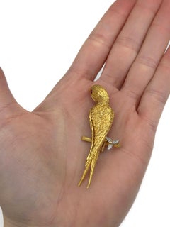 Vintage 18 Karat Gold Ruby Diamond Swallow Bird On A Branch Pin Brooch