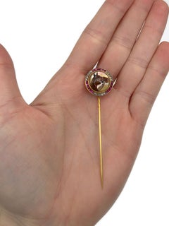 Victorian 18 Karat Gold Essex Crystal Reverse Intaglio Horse Stick Pin Brooch