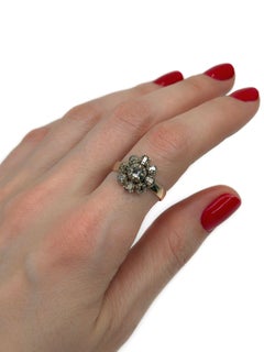 Georgischer Ring aus 14-Karat-Gold und Silber mit Diamanten im Tischschliff in Cluster-Optik