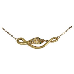 Vintage 18 Karat Gold Emerald Diamond Snake Pendant Collier Necklace