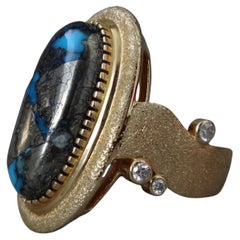 18Karat Gold Diamond And Natural Kingman Ithaca Turquoise Ring