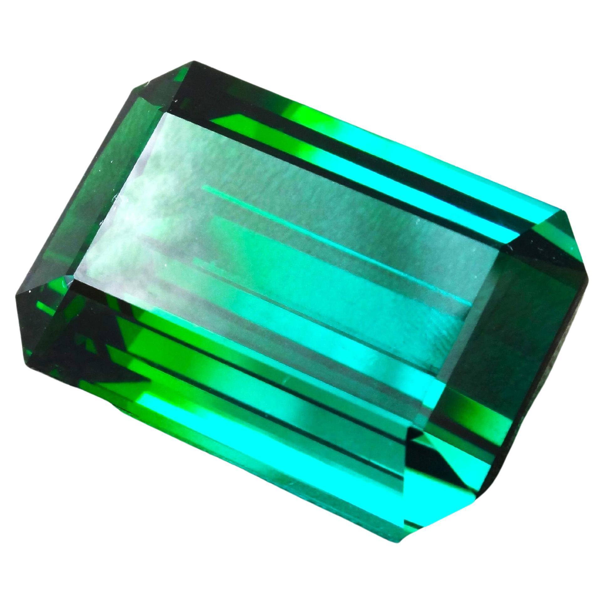 Emerald Cut Unheated Natural Bi-Color Blue Green Tourmaline Ring Gem 86.15 Carat For Sale