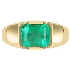 3.52-Carat 14K Emerald Cut Colombian Emerald Tension Set Men's Ring