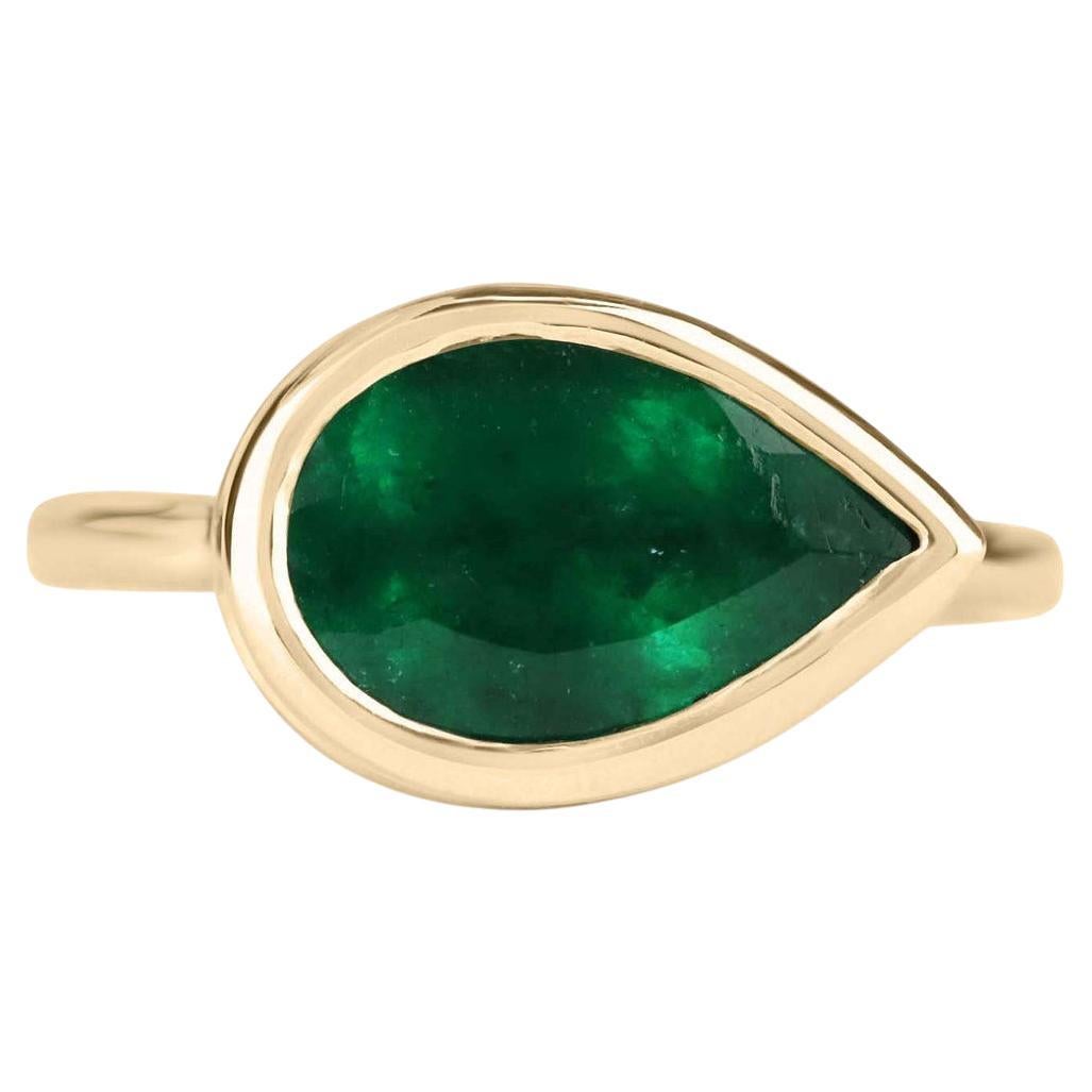 2.18cts 14K Bezel East to West Set Emerald Pear Solitaire Ring