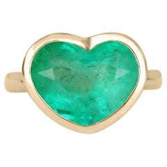 6.10ct 14K Genuine Rich Green Colombian Emerald Heart Anniversary Solitaire Ring