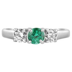 1.03tcw 14K Round Emerald & Diamond Three Stone Engagement Ring