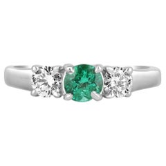 1.03tcw 14K Round Colombian Emerald & Diamond Three Stone Engagement Ring