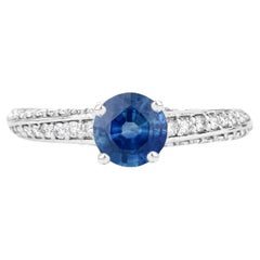Blue Sapphire Ring With Diamonds 1.60 Carats 14K White Gold