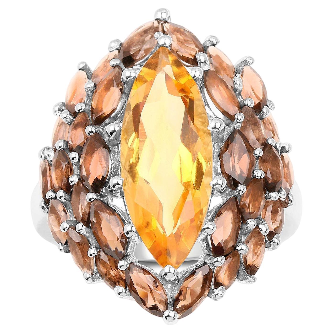 Marquise Cut Cocktail Ring Citrine and Smoky Quartz 6.20 Carats For Sale