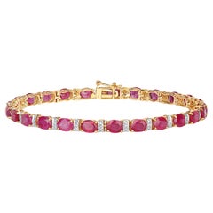 Natural 7.75 Carats Ruby and Diamond Tennis Bracelet 14k Yellow Gold