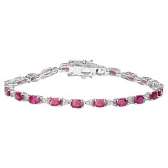 Natural Ruby and Diamond Tennis Bracelet 6.15 Carats Total 14k White Gold
