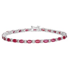 Natural Ruby and Diamond Tennis Bracelet 7 Carats Total 14k White Gold