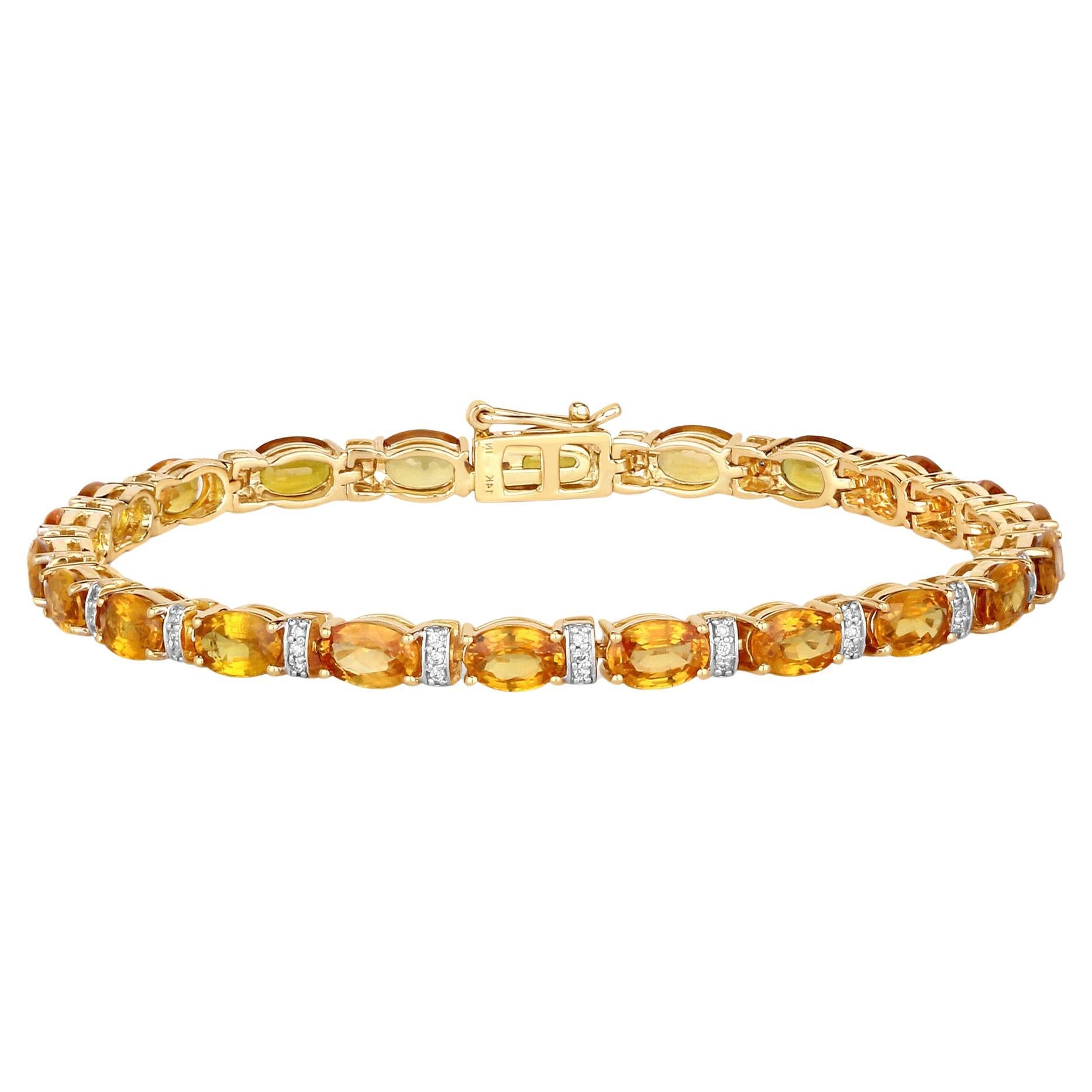 Bracelet tennis en or 14 carats avec saphirs naturels orange vif et diamants de 12,35 carats