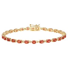 Stunning Natural Red Orange Sapphire Tennis Bracelet 7 Carats 14k Yellow Gold