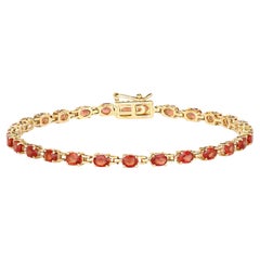 Atemberaubendes Tennisarmband mit natürlichem rot-orangefarbenem Saphir 7 Karat 14K Gelbgold