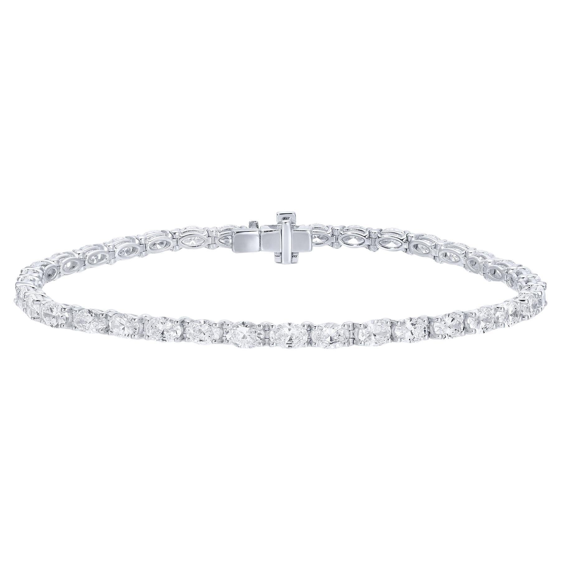 Ovales Diamant-Tennisarmband 6,64 Karat 36 Diamanten 18K Gold