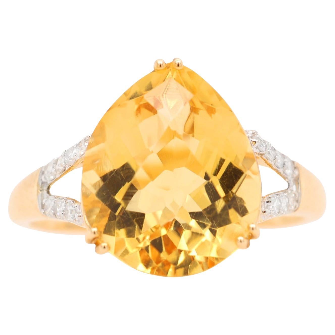Citrin-Ring mit Diamanten 7,37 Karat 14K Gelbgold