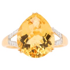Citrin-Ring mit Diamanten 7,37 Karat 14K Gelbgold