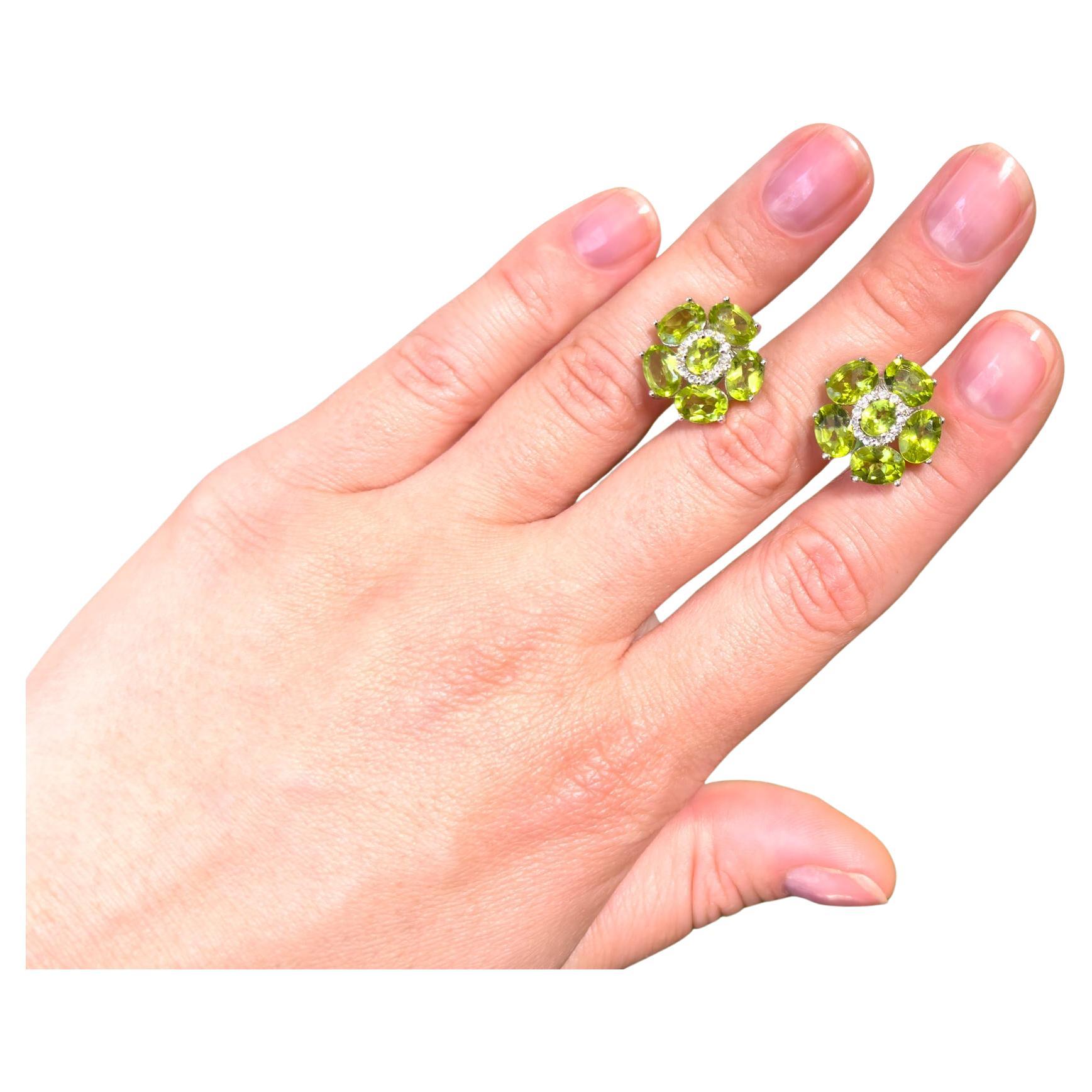 Natural Peridot and White Topaz Floral Earrings 9.3 Carats