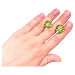 Natural Peridot and White Topaz Floral Earrings 9.3 Carats