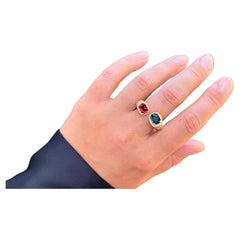 Seltener natürlicher blauer und roter Spinell Bypass-Ring mit 4 Karat 18 Karat Gold