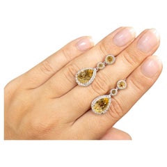 Citrine Dangle Earrings With White Topazes 7.06 Carats Total