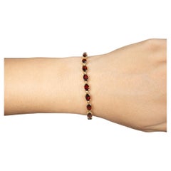 Natürliches rotes Granat-Tennisarmband 11 Karat 14K Gelbgold vergoldetes Silber