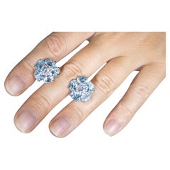 Blue Topaz Floral Earrings White Topaz 10.5 Carats 18K White Gold Plated Silver