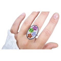 Blumen-Cluster-Ring Citrin Tansanit Rhodolith Chrom Diopside Topas Spinell