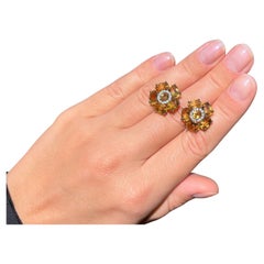 Natural Citrine and White Topaz Floral Earrings 8.9 Carats Total