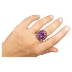 Anello cocktail con fiore di ametista da 4,29 carati, placcato in oro rosa 14 carati, A. Silver