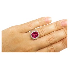 Hot Pink Topaz Ring White Topaz Halo 4.4 Carats