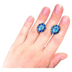 Swiss Blue Topaz Floral Enamel Earrings 3.2 Carats
