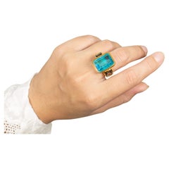 Anello di quarzo Paraiba Topazio Blu di Londra 17 Carati Argento Placcato Oro Giallo 18K