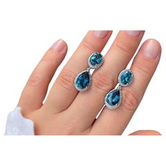 London Blue Topaz Earrings Diamond Setting 11.45 Carats Total
