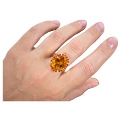 Anello Cocktail Citrino Zaffiri Arancio Profondo 9,4 Carati Placcato Oro 14K A. Silver