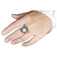Ethiopian Opal Floral Cocktail Ring Multicolor Sapphires Diamonds 3.95 Carats