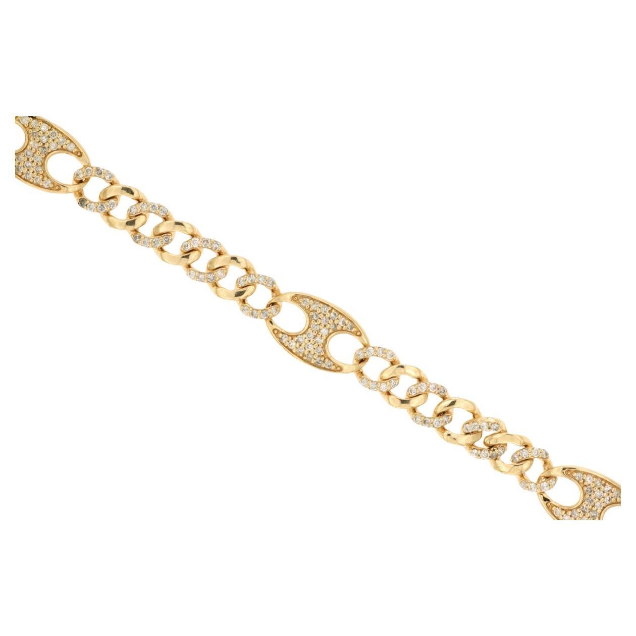 Pave Diamond Cuban Link Bracelet 1 Carat Total 14K Yellow Gold